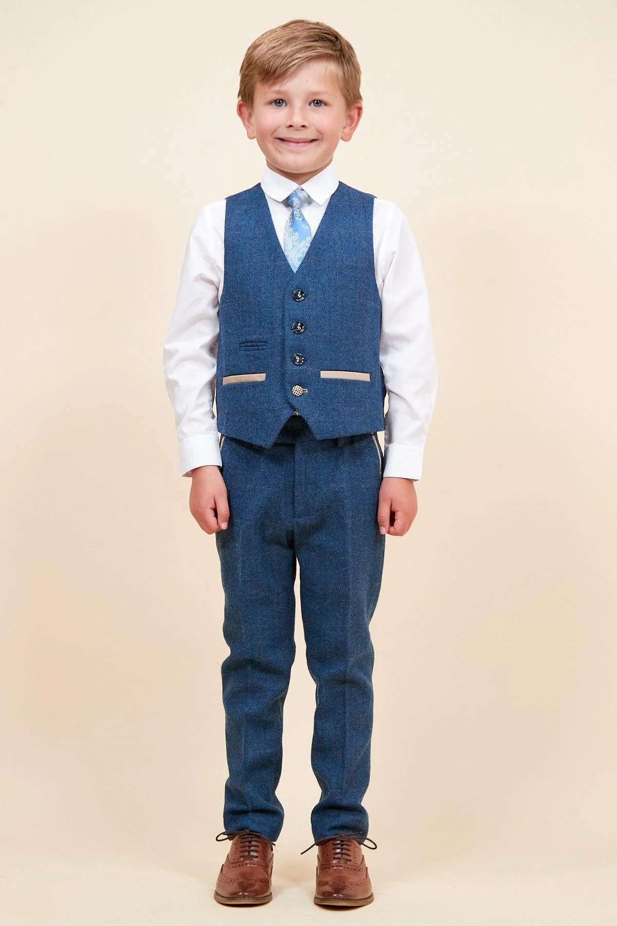 DION - Childrens Blue Tweed Check Three Piece Suit - Image 5