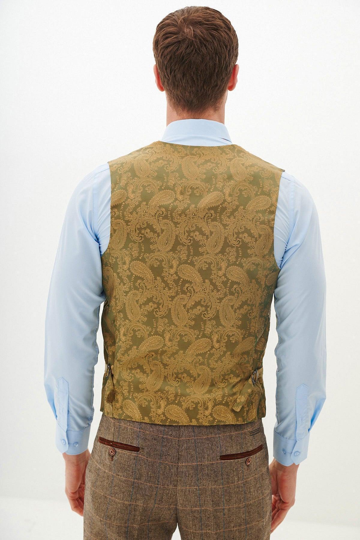 DX7 - Tan Tweed Check Three Piece Suit - Image 9
