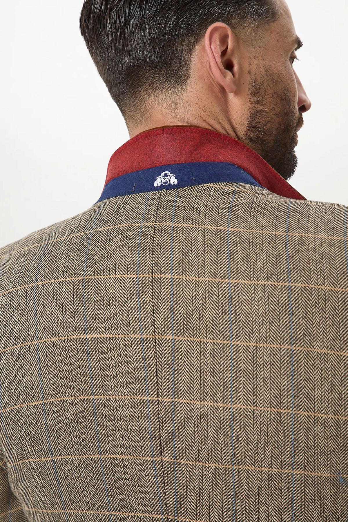 DX7 - Tan Tweed Check Three Piece Suit With Double Breasted Waistcoat - Image 9
