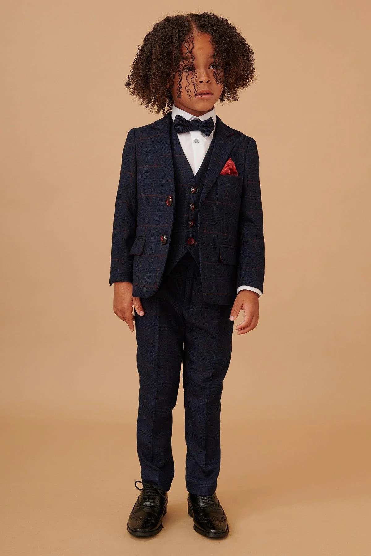 EDINSON - Children's Navy Wine Check Print Three Piece Suit - Image 4