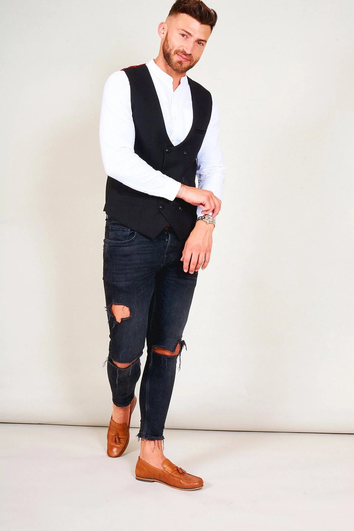KELLY - Black Double Breasted Waistcoat - Image 4