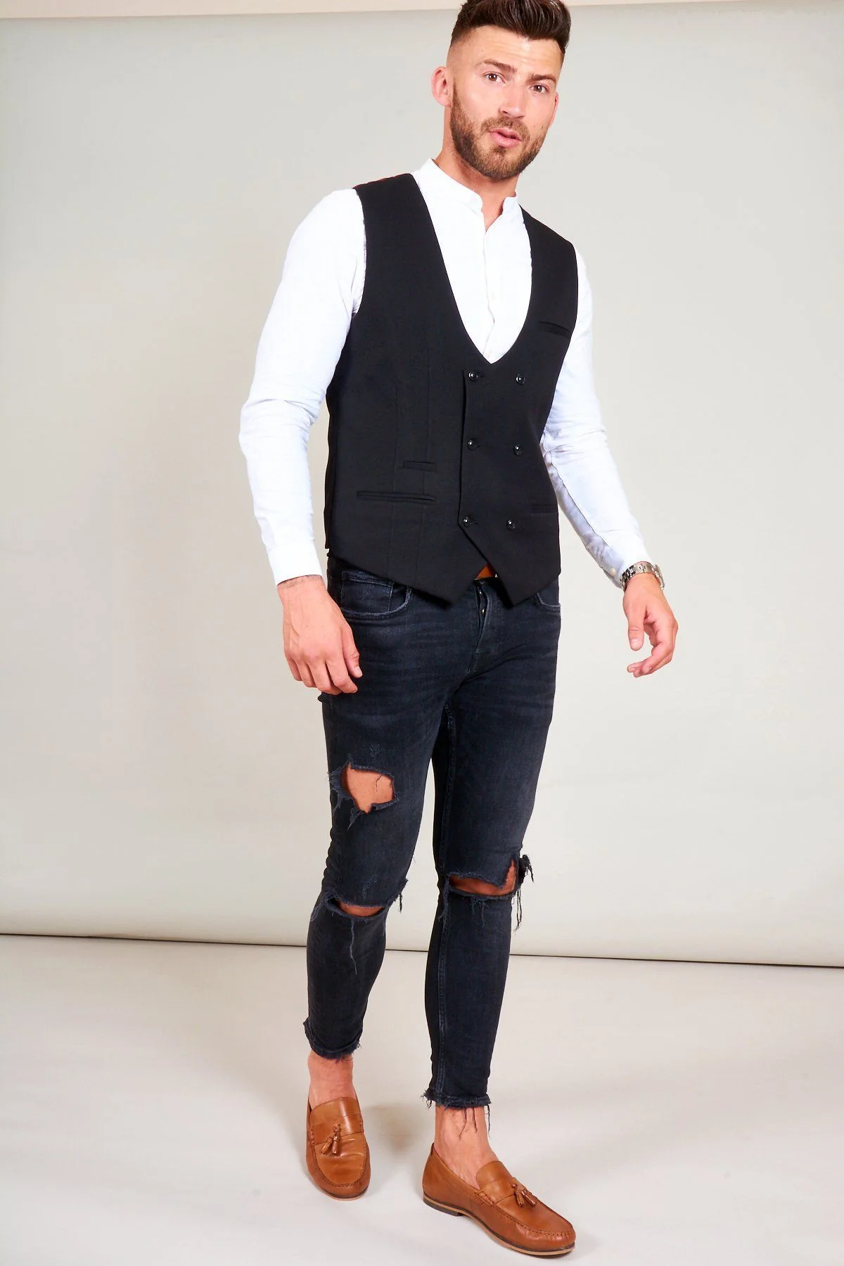 KELLY - Black Double Breasted Waistcoat - Image 8