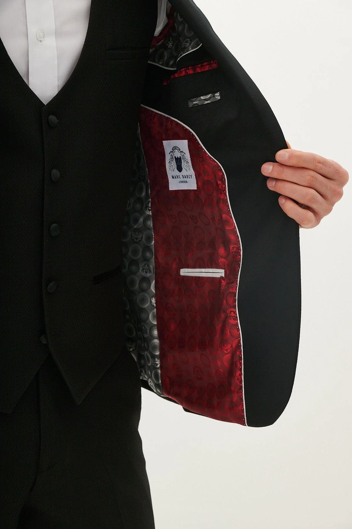 DALTON - Black Tux Lapel Diamond Three Piece Suit - Image 8