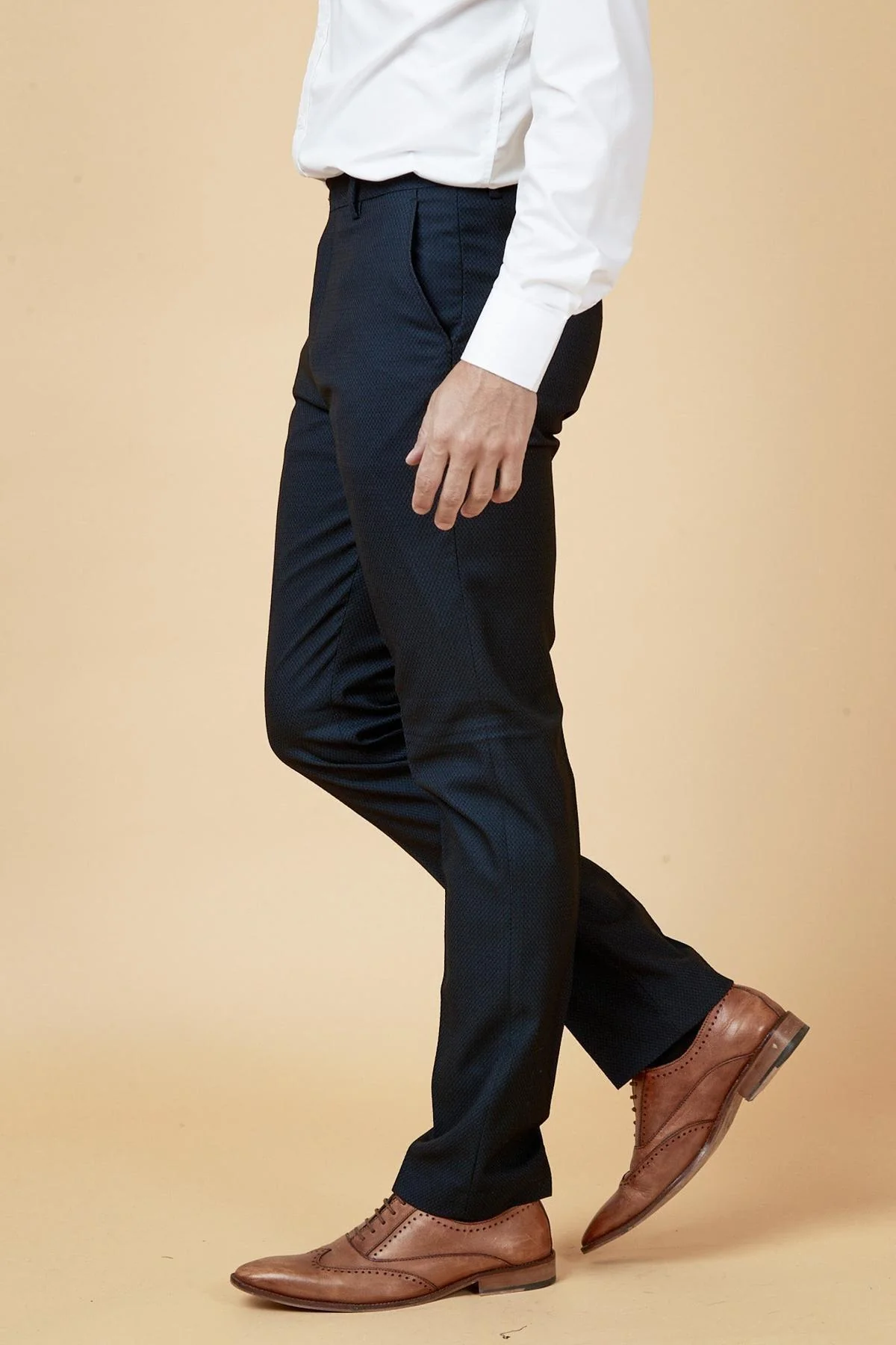 MAX - Navy Blue Trousers with Contrast Buttons - Image 3