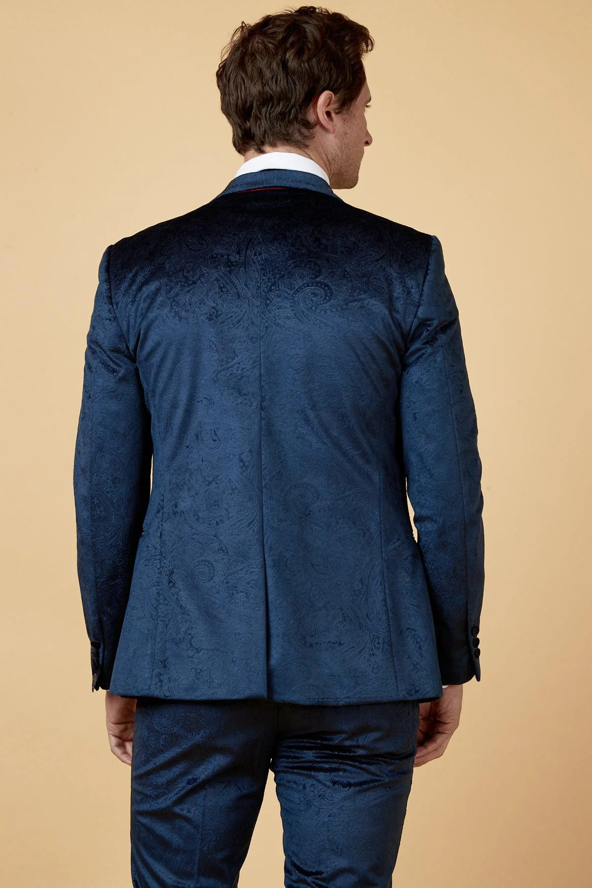 SIMON - Velvet Navy Tux Lapel Jacquard Blazer - Image 3