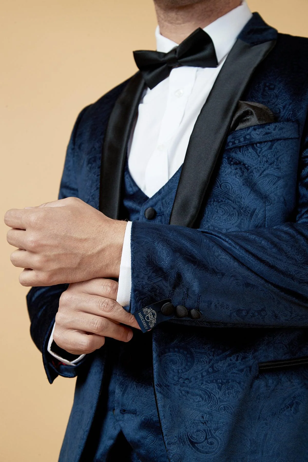 SIMON - Velvet Navy Tux Lapel Jacquard Blazer - Image 7