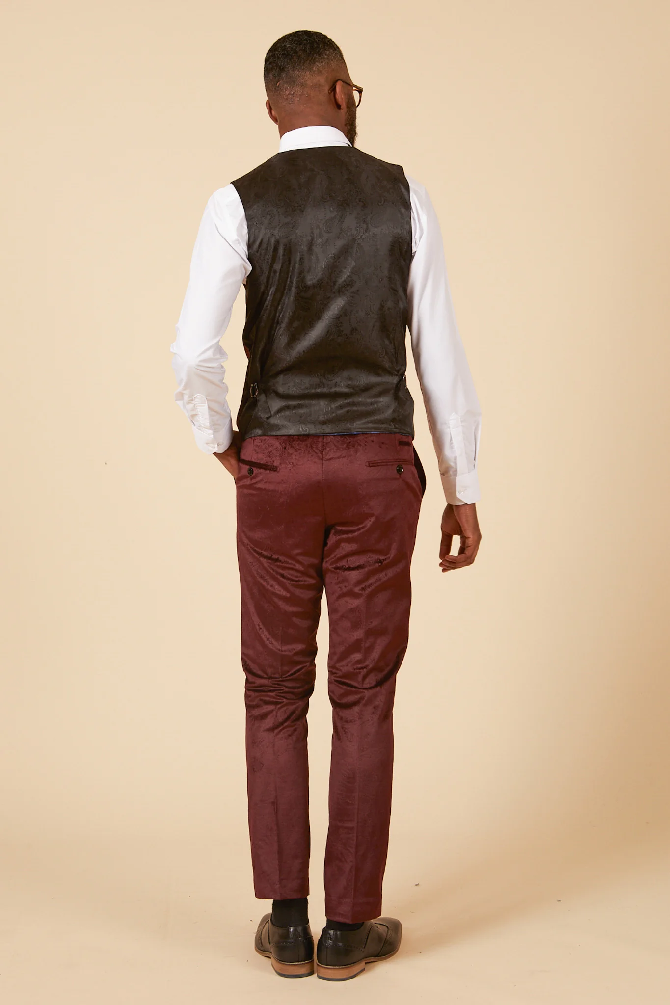 SIMON - Wine Velvet Jacquard Three Piece Suit - Image 4