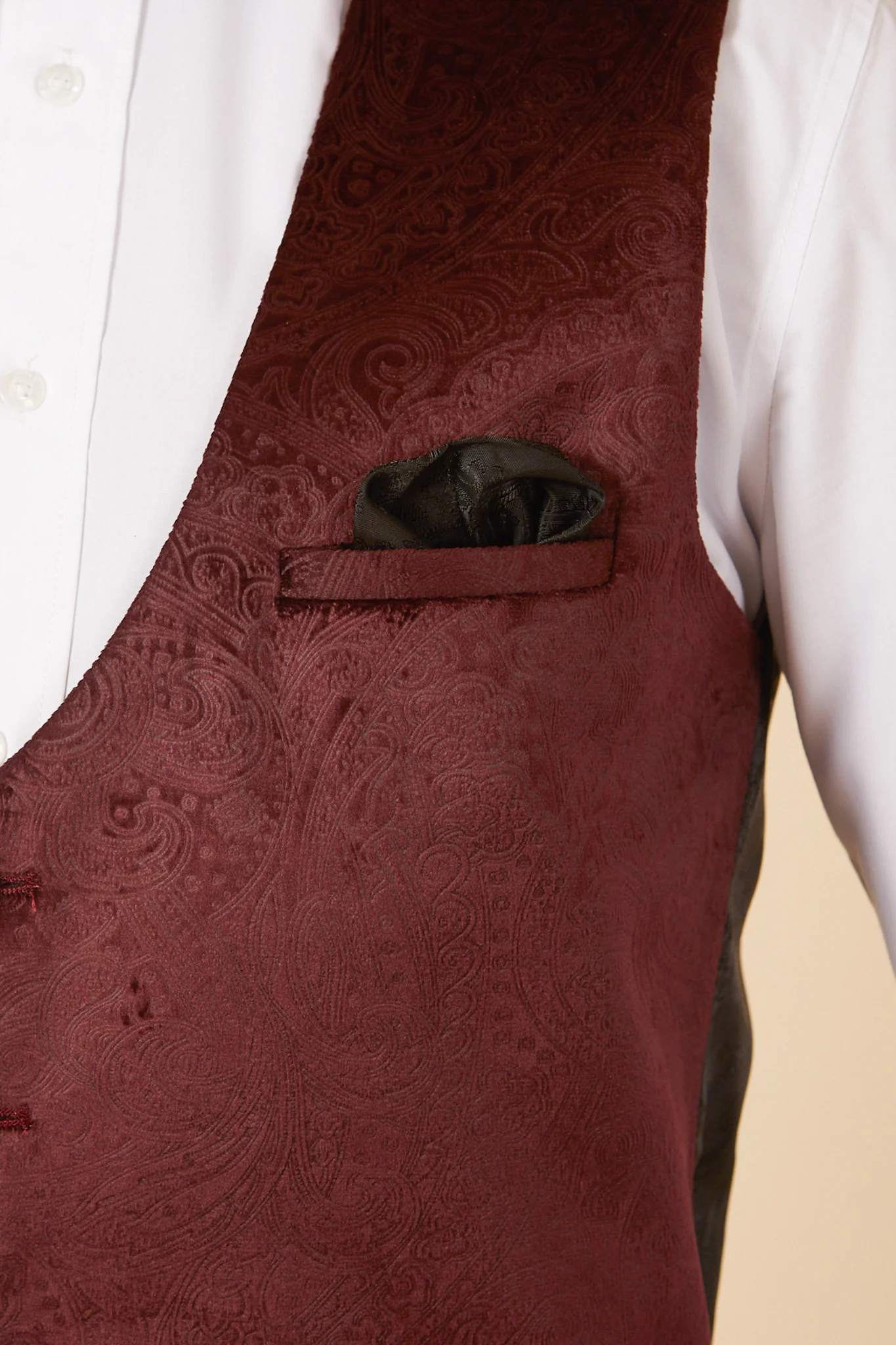 SIMON - Wine Velvet Jacquard Waistcoat - Image 6