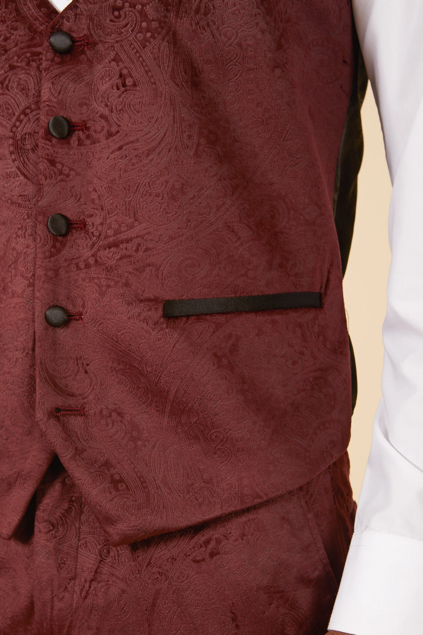 SIMON - Wine Velvet Jacquard Waistcoat - Image 7