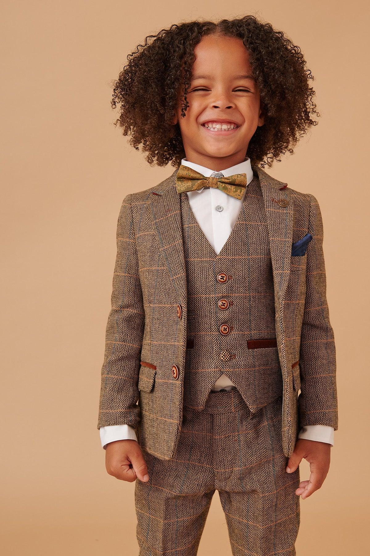 TED - Childrens Tan Tweed Check Three Piece Suit - Image 5