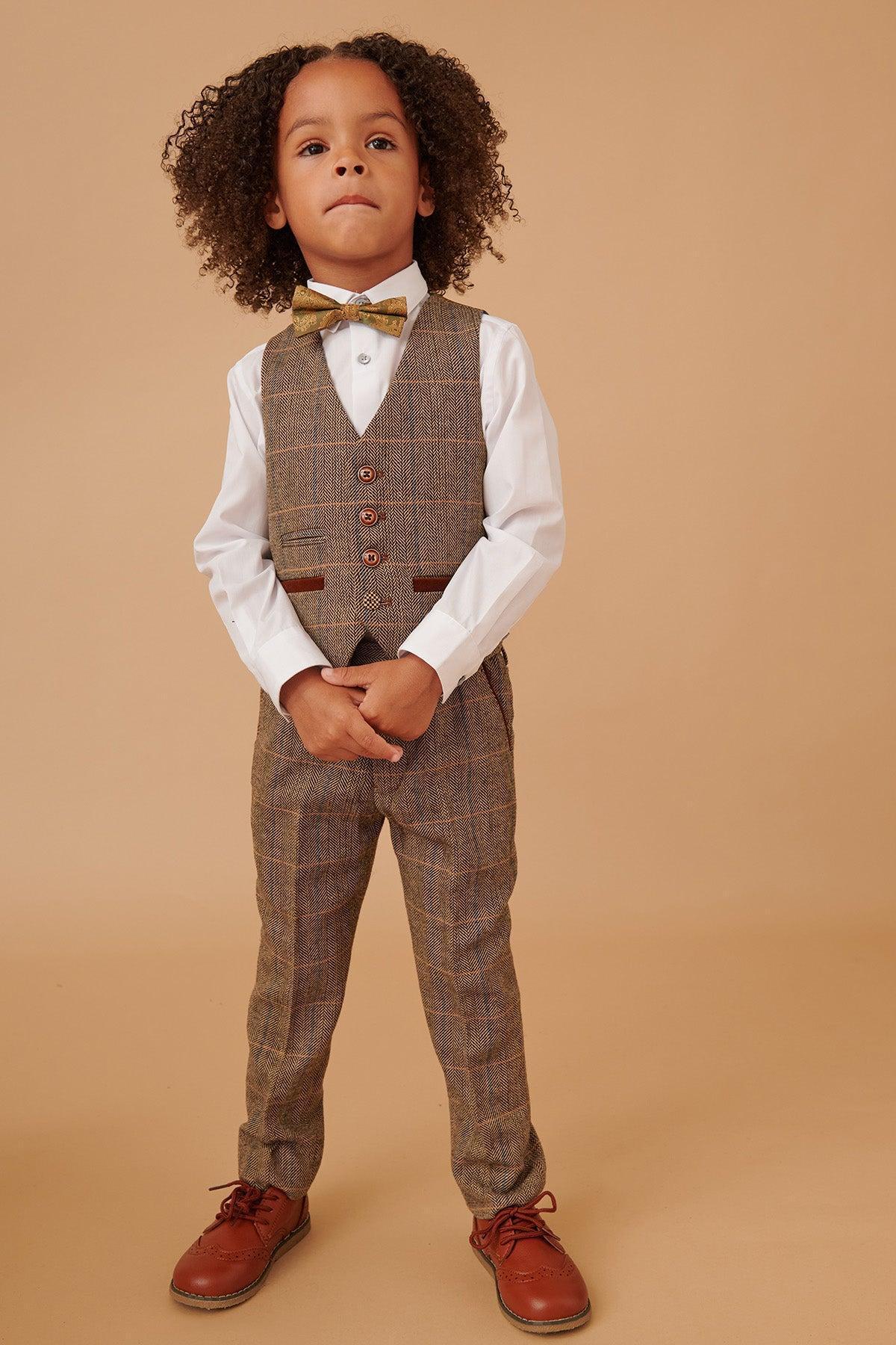 TED - Childrens Tan Tweed Check Three Piece Suit - Image 8